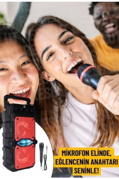 resolut Bluetooth Hoparlör Parti Hoparlörü Karaoke Mikrofon Işıklı Ses Bombası Radyo Usb Sd Girişli