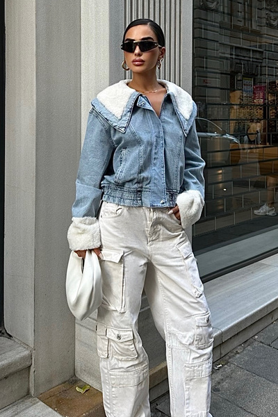 VAGGON Γυναικείο τζιν μπουφάν μπλε με κορδέλα Vs00074