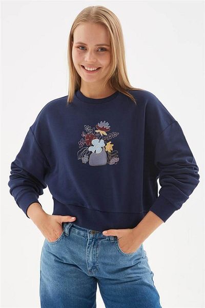Fashion Friends Navy Blue Embroidered Sweat