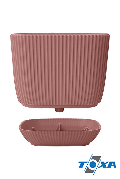 ToXA 3 Adet 1.8 Litre Soft Pembe Mercan Kare Saksı Kaktüs Sukulent Saksısı Tabaklı Plastik Saksı