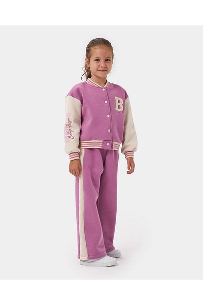 Minipodyum Girl's Embroidered Cotton College Jacket Winter Tracksuit Set