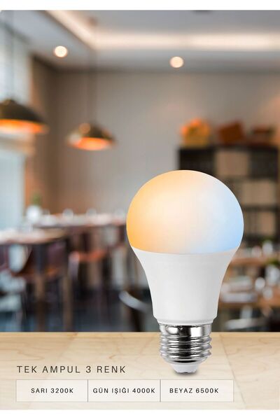 HOMİNG Homing Yeni Teknoloji 3 Renk Tek Ampul 9w 862Lümen Led Sarı-Gün Işığı-Beyaz