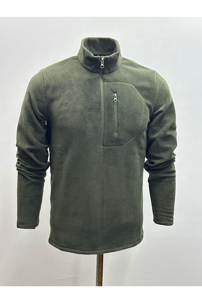 NJM Men's Polar Khaki Daily Comfortable Zippered Stand Collar Non-Pilling Outdoor Polar
