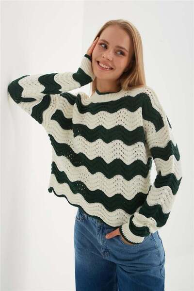 Fashion Friends Pulover ajurat verde