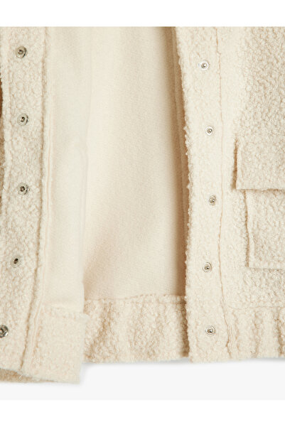 Koton Plush Jacket Stand Collar Cap Pocket Detail Long Sleeve