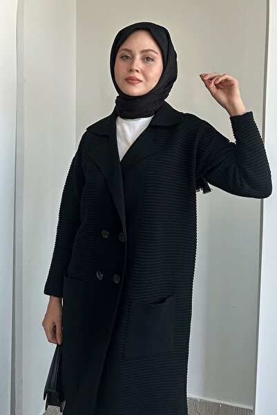 InStyle Μαύρο πλεκτό μπουφάν με μοτίβο Seersucker