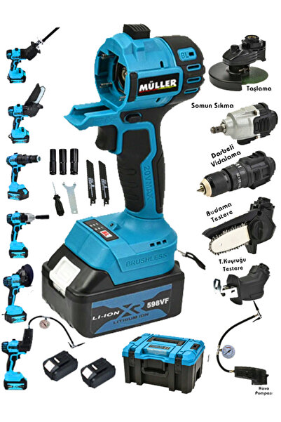 Pro Müller Germany 6 Kafalı Süper Set Darbeli Matkap Testere Tilki Kuyruğu Ta...