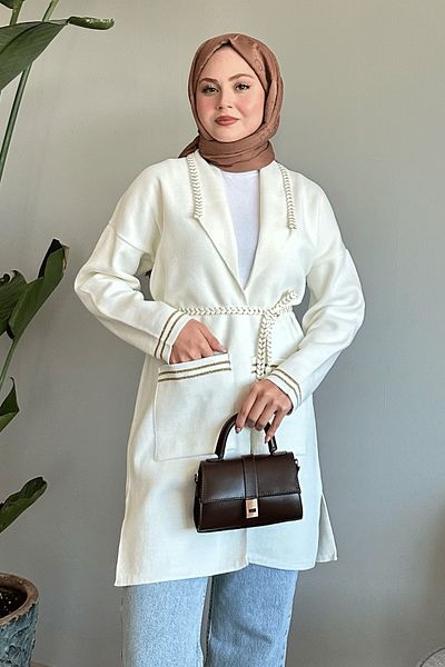 InStyle White Knitwear Jacket with Knit and Glitter Detail