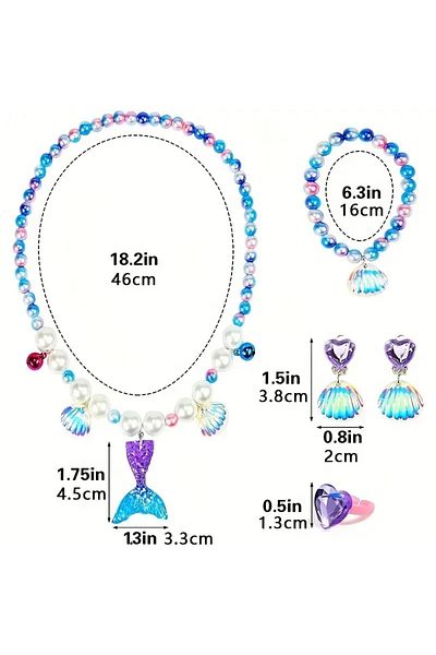 GlassySKY Mermaid Necklace Bracelet Jewelry Set Mermaid Party Jewelry Supplies