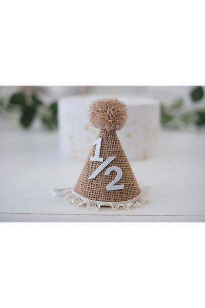 Partifabrik New Season Cream Lace Detailed Straw Mini Hat - with Pompom, 1/2 Half Age, 6 Months Henna