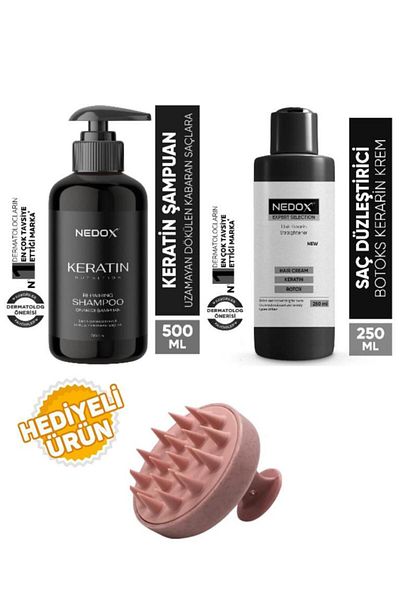 NEDOX   Keratin Hair Care Shampoo for Damaged Hair 500 ml + Hair Straightener + Hair Massage Comb