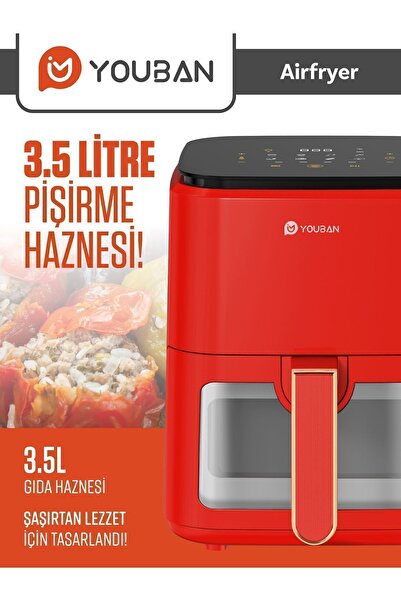 Youban Air Fryer 3.5l Camlı Kırmızı Fritöz