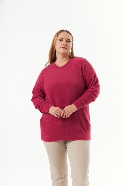 RMG Plus Size Cashmere Blended Bearded Knitwear Sweater Violet