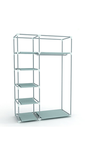 Home Tek Yandan Raflı Plastik PVC Profilli Kumaş Bez Dolap Gardırop -İstanbul Desen