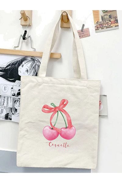 Cemira Unisex Y2K Bows Coquette - Pinterest Cherry Ribbons Retro Tote Bag