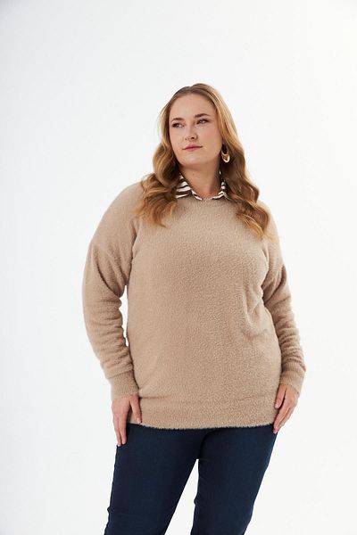 RMG Mink Cashmere Blended Large Size Bearded Knitwear Sweater