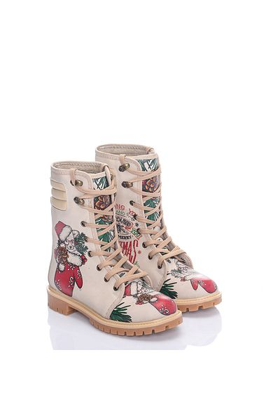 Streetfly New Year's Themed Multicolored Beige-Red Women's Vegan Leather Boots