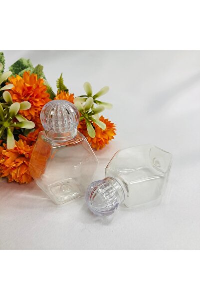 Nikah Şekeri Market Plastik Pvc Mika Saray Kapaklı Altıgen Şişe 40 Cc - 10 Adet