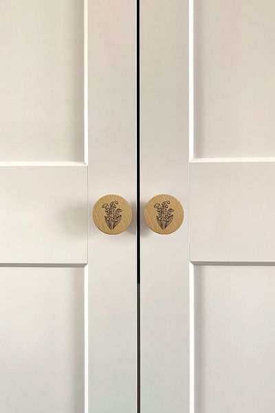 Badem10 Buton mâner din lemn cu model lalele Mobilier camera copiilor Sertar bucătărie Mâner dulap Mâner 5 buc