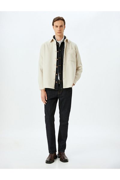 Koton Viscose Blend Shirt Jacket with Pocket Detail