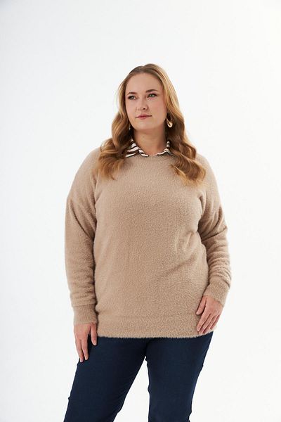 RMG Mink Cashmere Blended Large Size Bearded Knitwear Sweater