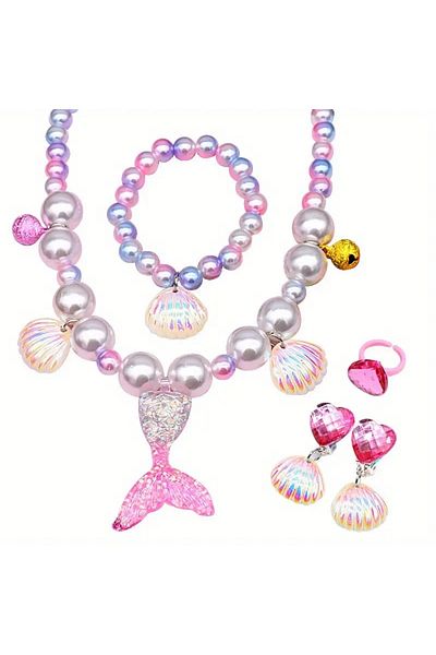 GlassySKY Mermaid Necklace Bracelet Jewelry Set Mermaid Party Jewelry Supplies