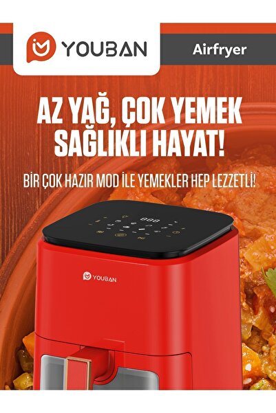 Youban Air Fryer 3.5l Camlı Kırmızı Fritöz