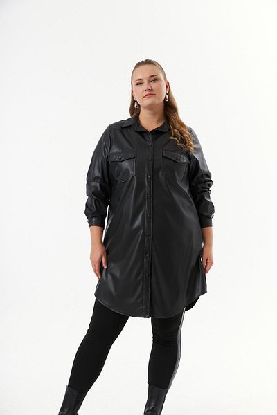 RMG Black Leather Tunic Shirt - Large Size