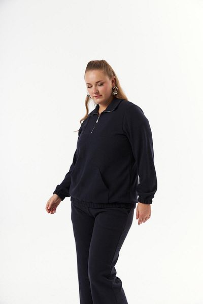 RMG Oversize Collar Zippered Sweatshirt Navy Blue