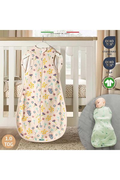 Elele Elelelife Baby Swaddle Sleeping Bag 1 Tog Powder Fluor