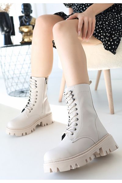 BESKAR Μπότες Neole Beige Skin Lace Up