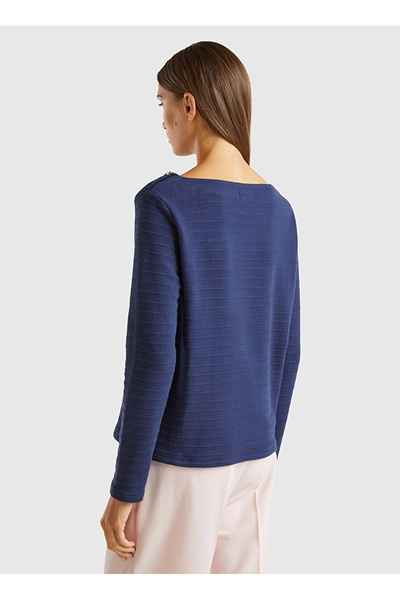 Benetton Γυναικείο φούτερ με λαιμόκοψη καγιάκ Navy Blue 3RWKD108G