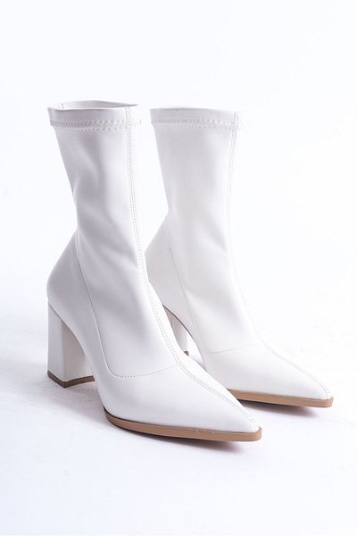 GOFFSHOES Λευκές γυναικείες μπότες Stretch με χοντρό τακούνι Cooper