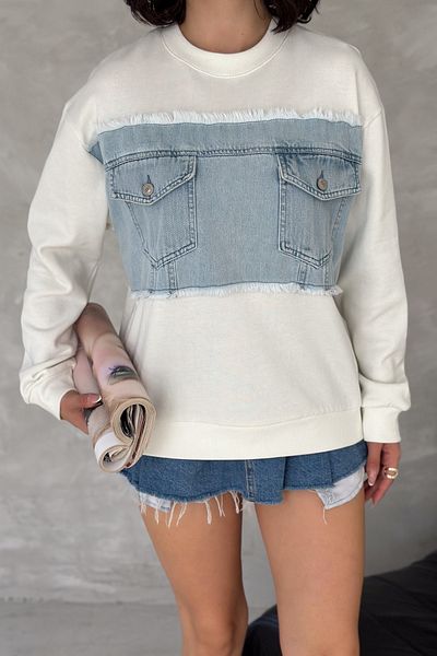 FEMELLE Hanorac de damă din denim alb, din bumbac