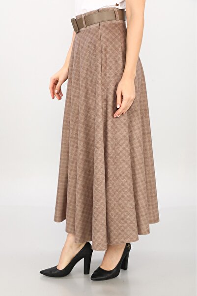 SORALLİNE Fusta de personalitate pentru femei de culoare bej - imprimeu digital, Fantasy Sand 779