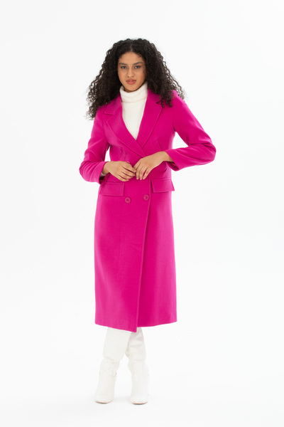 Pitti Women's Fuchsia Buttoned Kangaroo Pocket Long Star Coat 70569