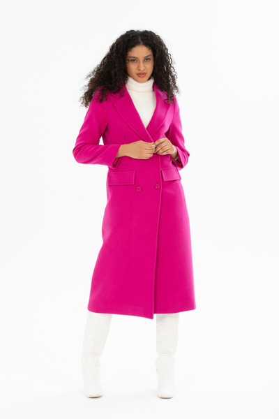 Pitti Women's Fuchsia Buttoned Kangaroo Pocket Long Star Coat 70569