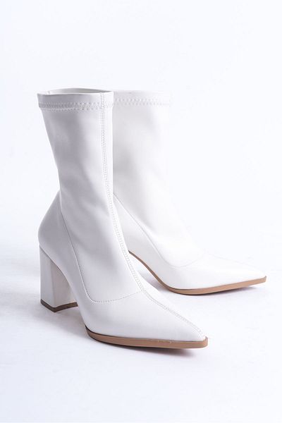 GOFFSHOES Λευκές γυναικείες μπότες Stretch με χοντρό τακούνι Cooper
