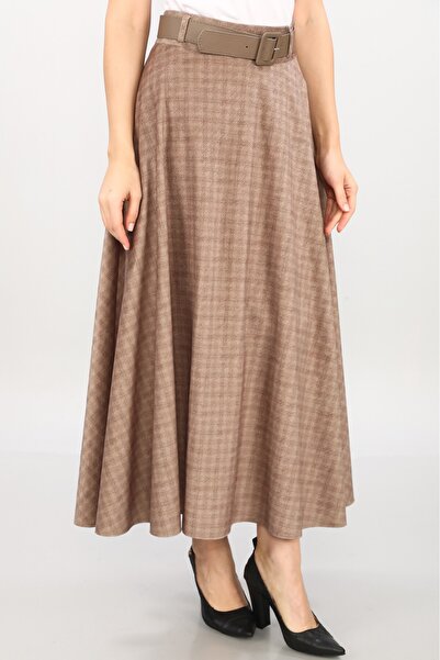 SORALLİNE Fusta de personalitate pentru femei de culoare bej - imprimeu digital, Fantasy Sand 779