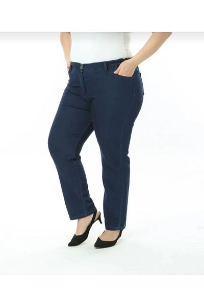 AKŞEN GİYİM Pantaloni de jeans de culoare albastră din lycra, cu jumătate de elastic pe laterale