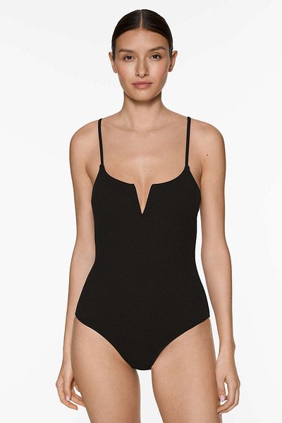 Oysho Piqué V-neck swimsuit