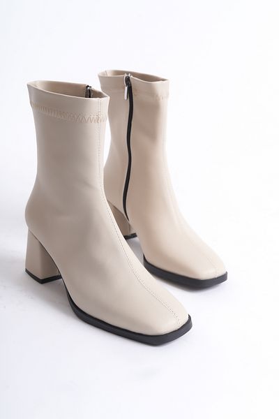MORIA SHOES Matilda`cizme de damă din piele bej cu fermoar lateral