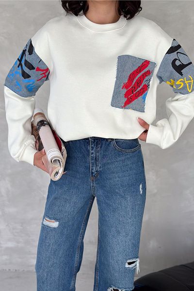 FEMELLE Hanorac de damă din denim alb, din bumbac