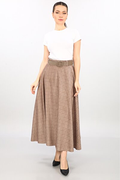 SORALLİNE Fusta de personalitate pentru femei de culoare bej - imprimeu digital, Fantasy Sand 779