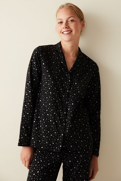 Penti Cămașă cu mânecă lungă Dark Sky Set pijama neagră