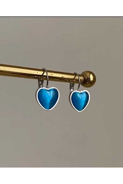 Ayenci Silver Colored Blue Natural Stone Women's Earrings