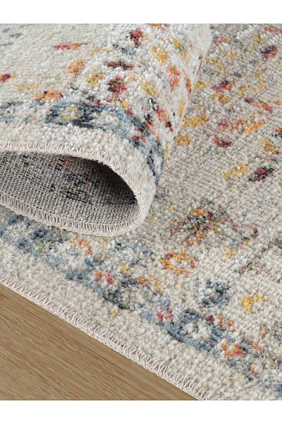 KONFOR Antique 1112 Classic Vintage Living Room Rug Beige Retro Kitchen Rug Non-Shedding Thin Machine-Made