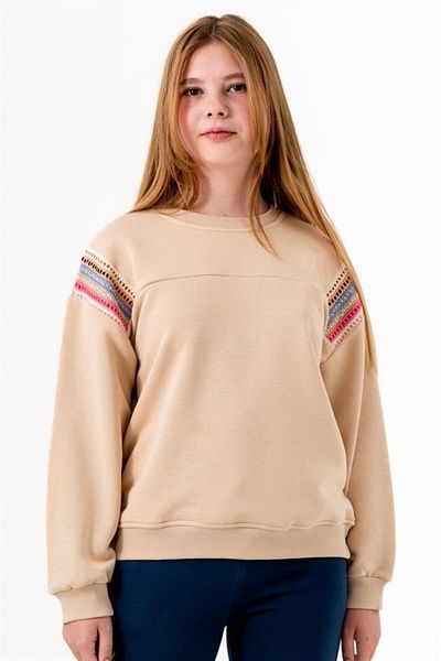 BOYS AND GİRLS Hanorac cu model cu dungi brodate pentru fete de culoare bej