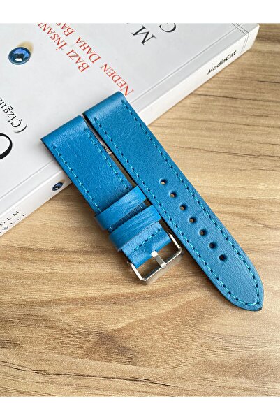 Prizma 22mm Açık Mavi Hakiki Deri Saat Kordonu.