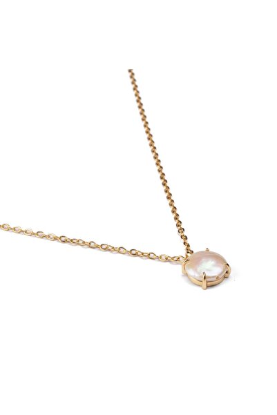 Paleo İnci Doğal Taş Çelik Kolye, Mini Boy Tatlı Su İncisi